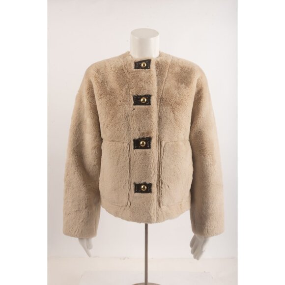 Zara Womens Faux Fur Coat Jacket XS Ecru Ivory ZW collection gold button NWOT - Picture 1 of 7